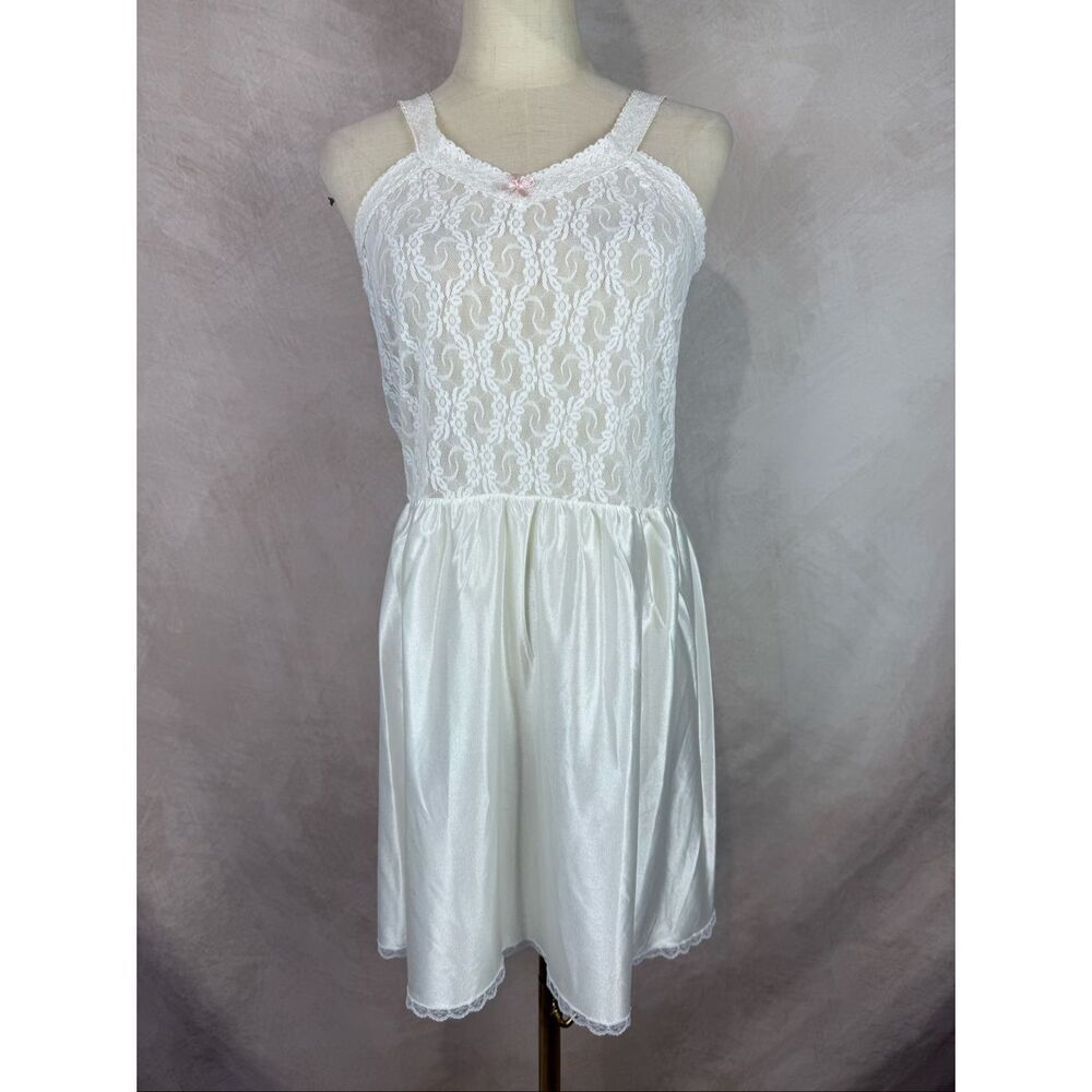 Vintage Basic Image White Lace Size Large Slip Nightgown Baby Doll Lingerie - Picture 1 of 6